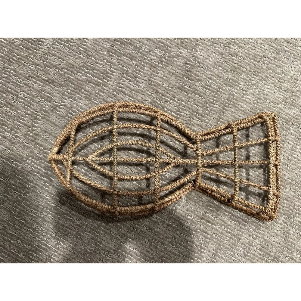 Woven Fish Shaped Basket Tray Natural Fiber Coastal Nautical Decor Brown